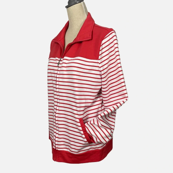 Striped Red and White Women's Zip-Up Hoodie - Picture 2 of 10